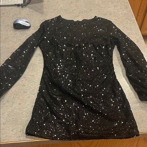 Black Sequin Long Sleeve Dress-Sleeves are sheer. Size 0